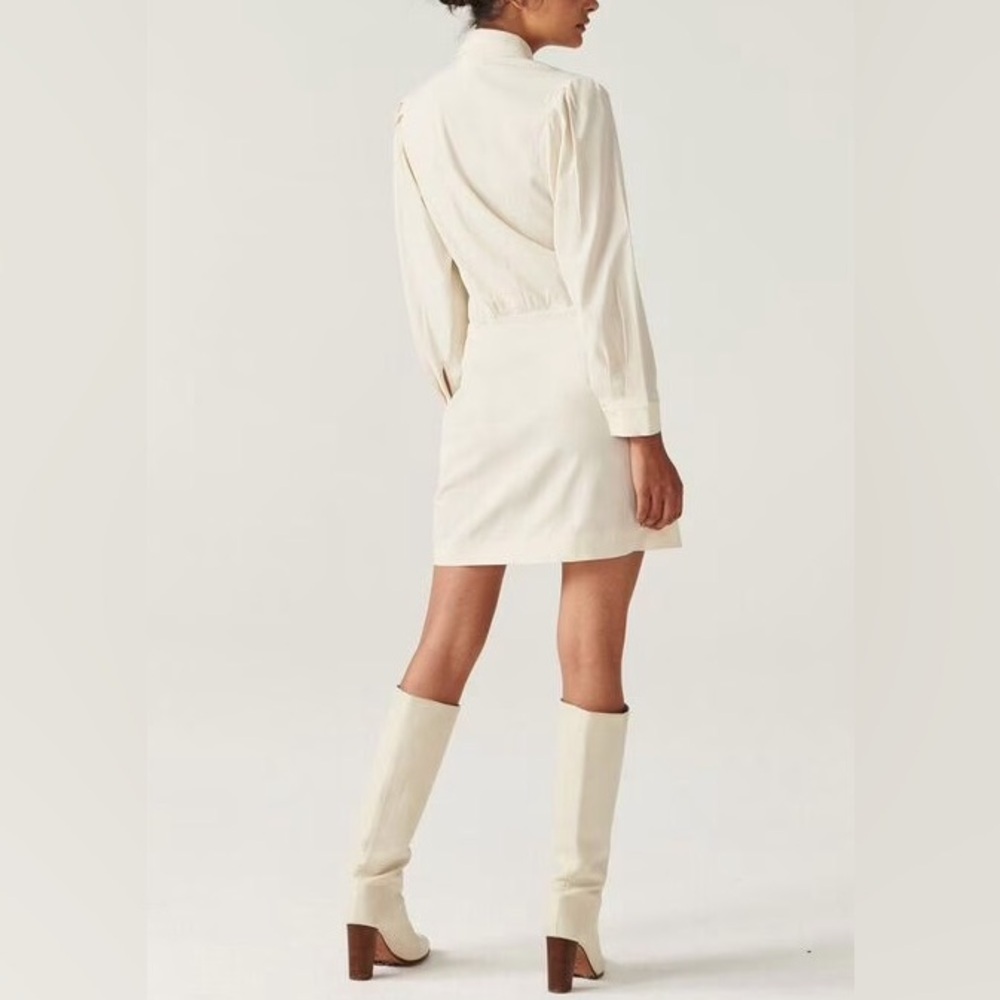 BA&SH Koane long sleeve collared mini dress white rhinestone buttons bridal S - Picture 4 of 7